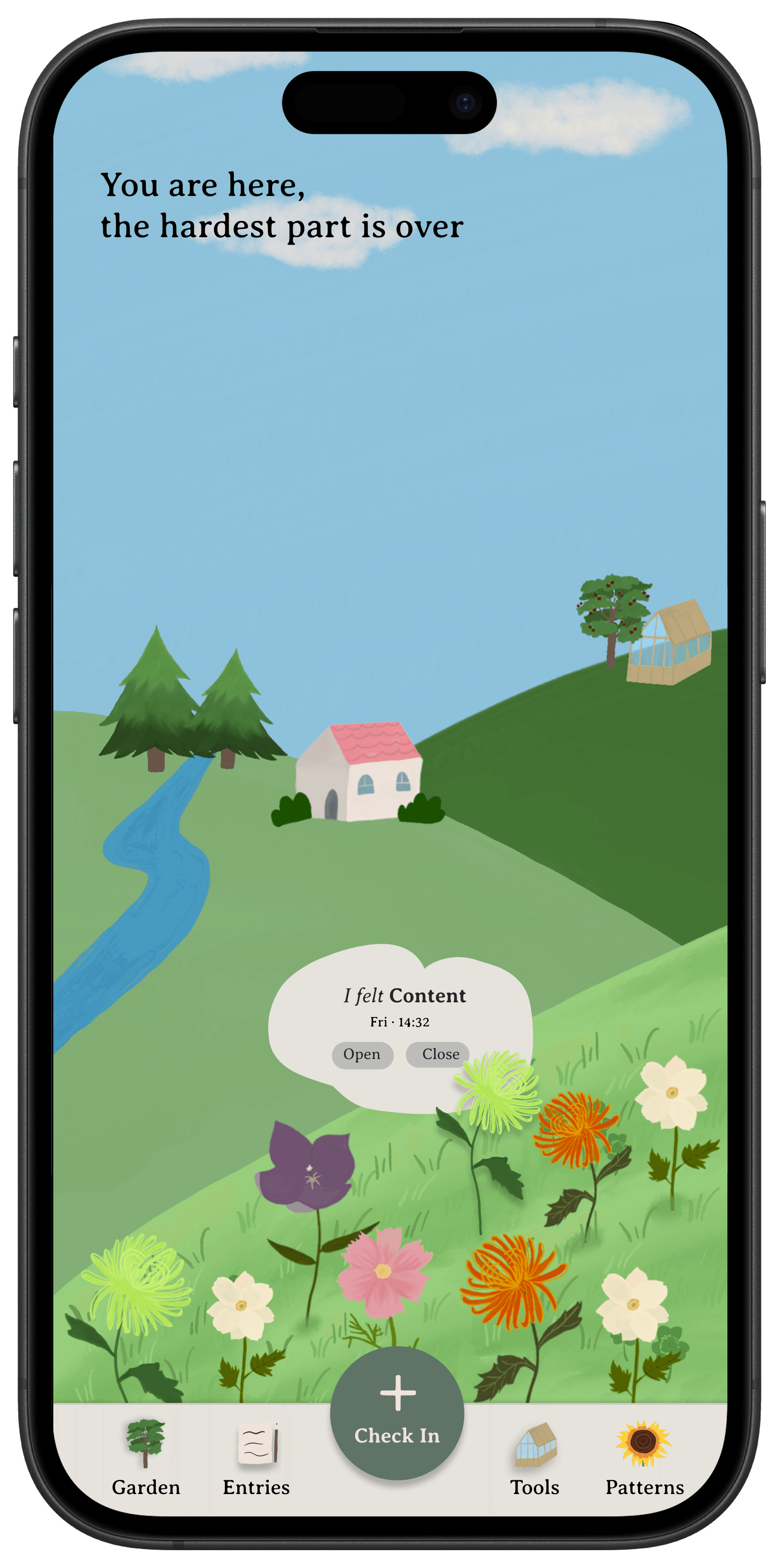 Tucked Away app showing the garden view