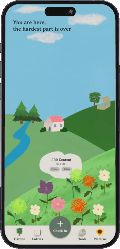 Tucked Away app showing the garden view